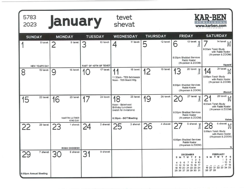 Calendar Temple Emanuel Beaumont, Texas